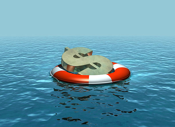 Rescuing the dollar A 3D render of a dollar sign in a lifebelt buoy stock pictures, royalty-free photos & images