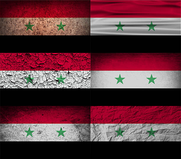 istock Set of six flags Syria with old texture. 476355280