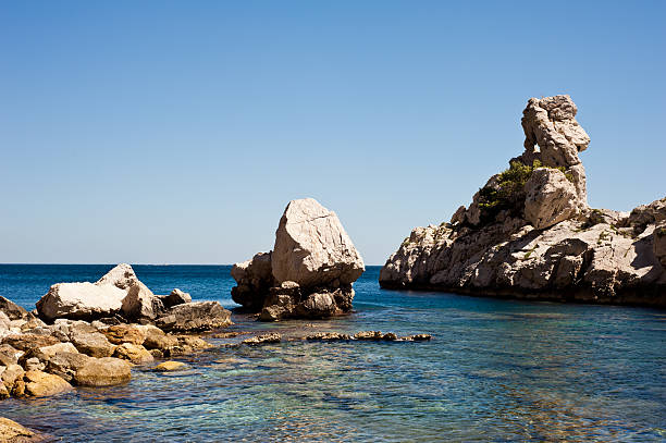 View on the white rocks of the Calanque de Sugiton in Marseille