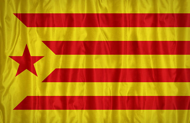Catalan Socialist Independence red estelada flag pattern on the fabric texture ,vintage style