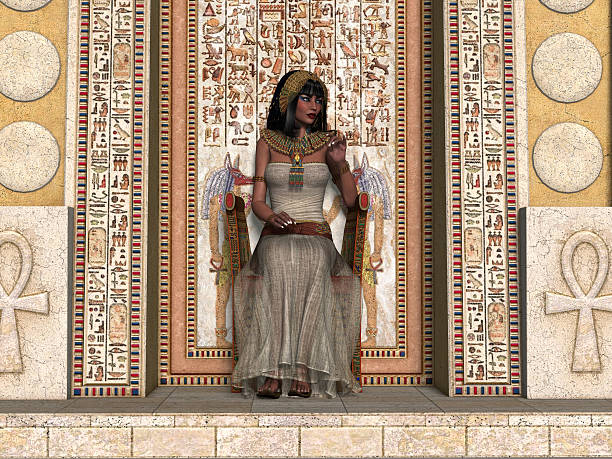 Egyptian Princess Throne A young Egyptian princess sits on a throne in the Old Kingdom surrounded by hieroglyphs. egypt palace stock pictures, royalty-free photos & images