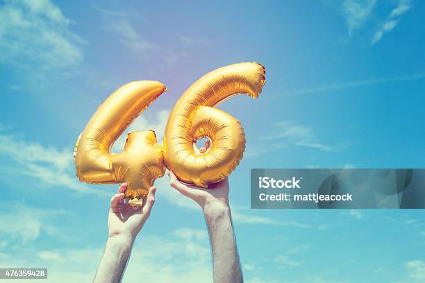 Gold Number 46 Balloon Stock Photo - Download Image Now - 45-49 Years, Birthday, 2015