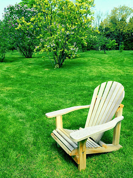 istock Wooden chair in spring garden 476359552