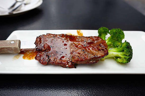 Steak with broccoli on plate