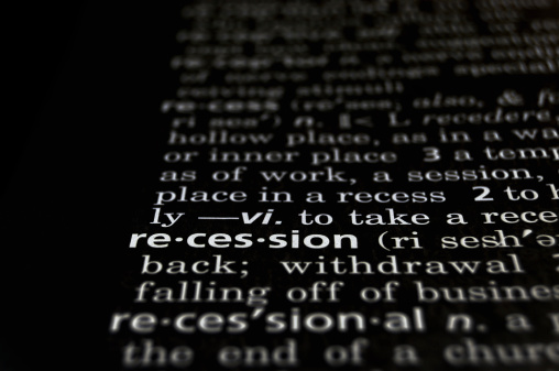 The word Recession in a dictionary, white on black