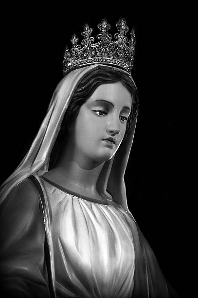Statue of virgin Mary Isolated black background, black & white sistine madonna stock pictures, royalty-free photos & images