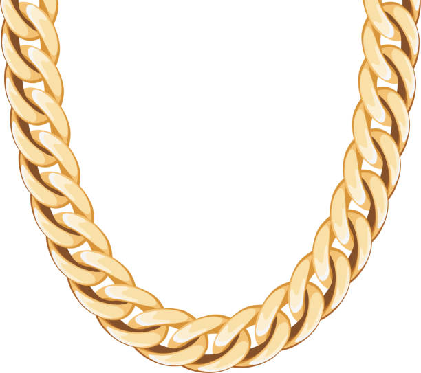 illustrazioni stock, clip art, cartoni animati e icone di tendenza di robusta catena metallica dorata collana e bracciale - gold necklace