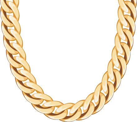 Chunky chain golden metallic necklace or bracelet. Personal fashion accessory design.