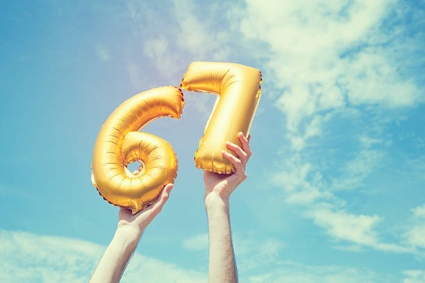 istock Gold number 67 balloon 476366030