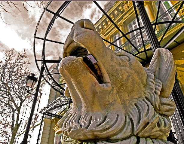 Columbus Square with the famous black statues of lions installed at the Universal Exposition in the city of Barcelona.