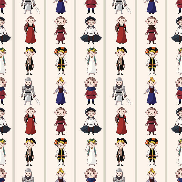 seamless medieval people pattern seamless medieval people pattern,cartoon vector illustration wench stock illustrations