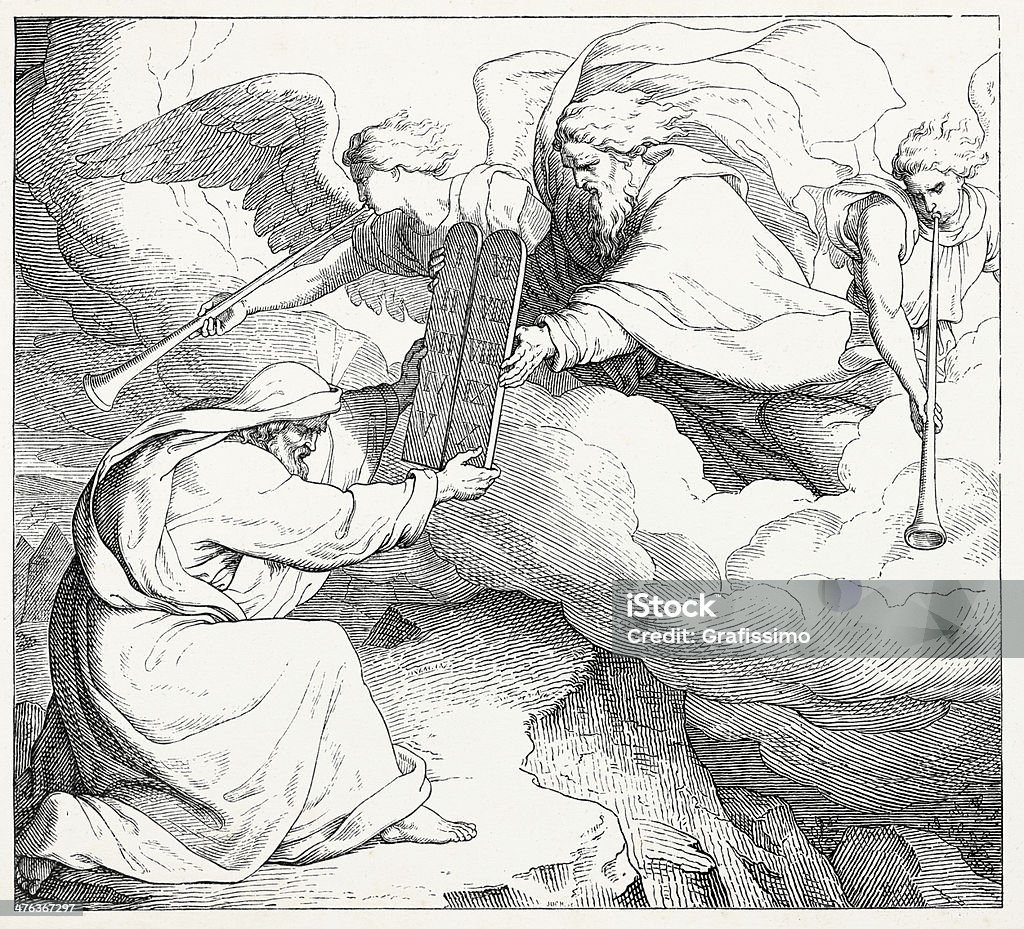 Moses con los diez mandamientos en Mount Sinai - Ilustración de stock de Moisés - Figura religiosa libre de derechos