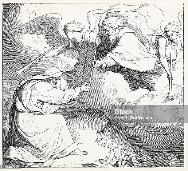 Moisés Com Os Dez Mandamentos No Monte Sinai - Arte vetorial de stock e mais imagens de Moisés - Figura religiosa - Moisés - Figura religiosa, Cristianismo, Lei