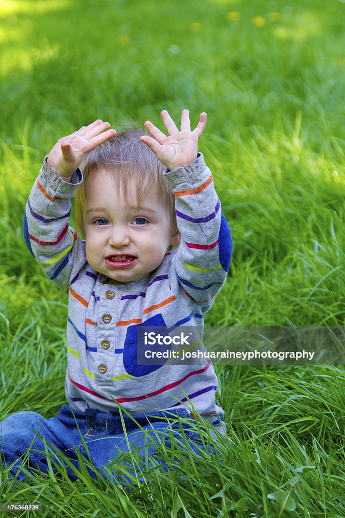 Menino jogar em relva - Royalty-free 12-15 Meses Foto de stock