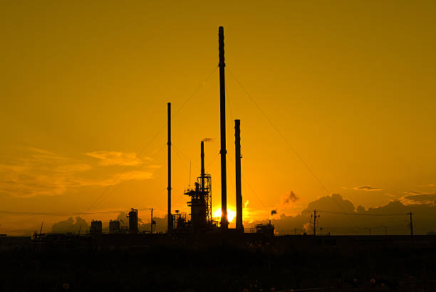 Apocalyptic view of an oil refinery stock photo