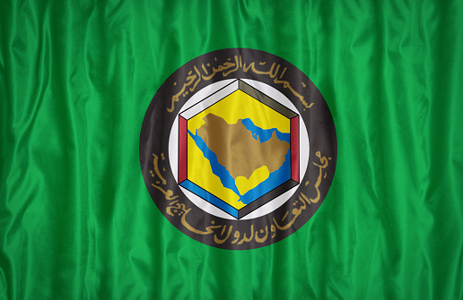 Cooperation Council for the Arab States of the Gulf flag pattern on the fabric texture ,vintage style