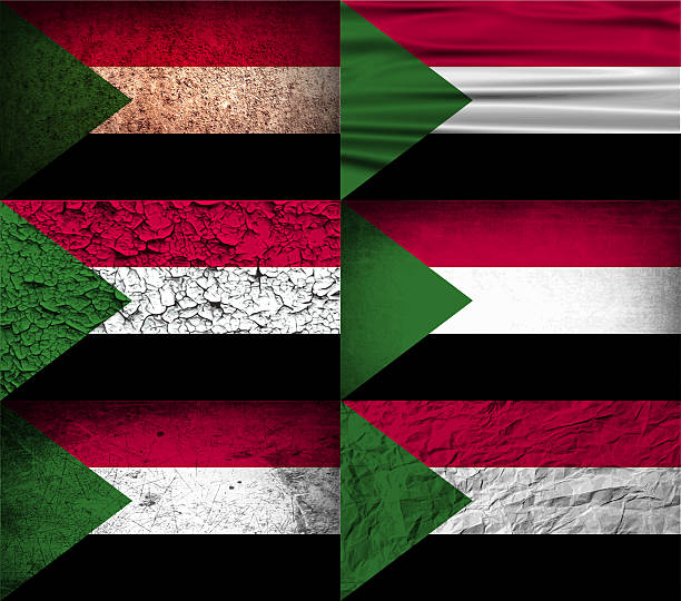 set of six flags sudan with old texture. - qatar senegal stok fotoğraflar ve resimler