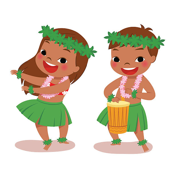 little hula-tänzer - hawaii islands luau hula dancing hawaiian culture stock-grafiken, -clipart, -cartoons und -symbole