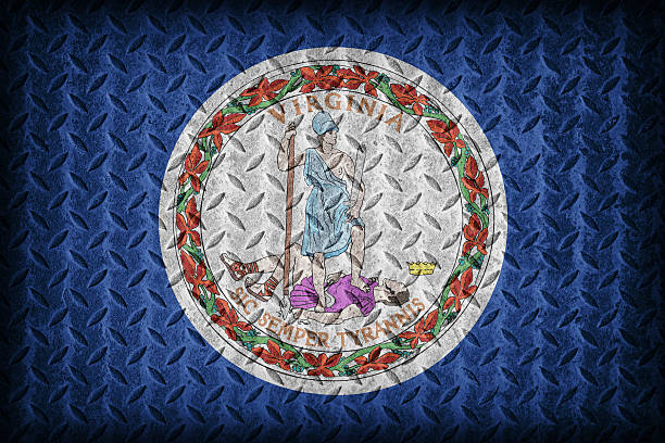 istock Virginia flag pattern on diamond metal plate texture ,vintage st 476374578