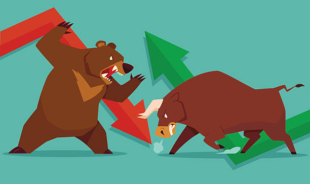 stock market bull vs bear - businessbear stock-grafiken, -clipart, -cartoons und -symbole