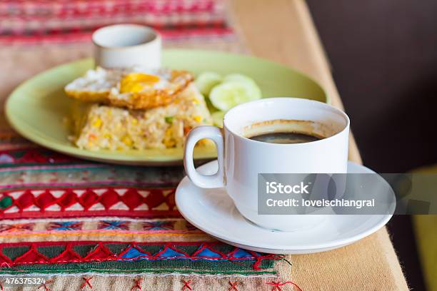 Fried Rice With And Fried Egg Cup Coffee Stock Photo - Download Image Now - 2015, Asia, Bar - Drink Establishment