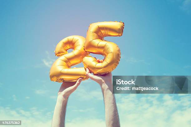 Gold Number 25 Balloon Stock Photo - Download Image Now - 25-29 Years, Number 25, Anniversary