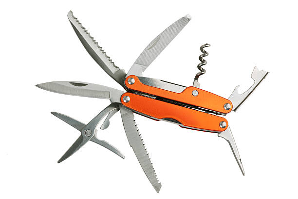 istock Orange set of tools as knives, scissors, corkscrew, opener 476375735