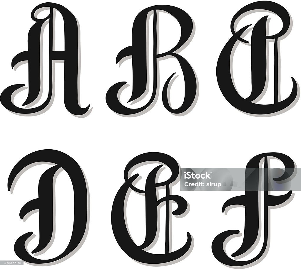 Lettere dell'alfabeto A, B, C, D, E, F serif caratteri - arte vettoriale royalty-free di Carattere tipografico