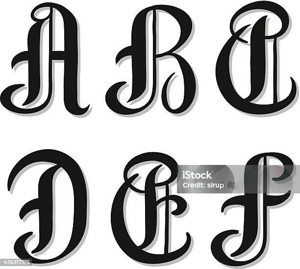 Алфавит Письма A B C D E F Serif Символов — стоковая векторная графика и другие изображения на тему Буква C - Буква C, Кривая, Машинописный текст