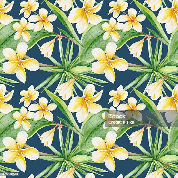 Tropical Pattern On Blue Background Stock Illustration - Download Image Now - 2015, Backgrounds, Bali