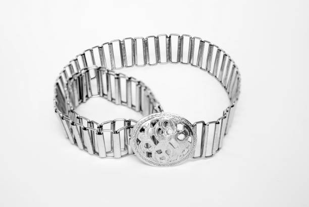 Beautiful shiny silver detailed handcraft belt as vintage fashion accessories in Thailand