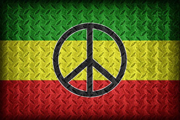 istock Rasta flag pattern with a peace on diamond metal plate 476379080