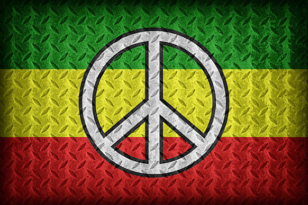 istock Rasta flag pattern with a peace on diamond metal plate 476379234