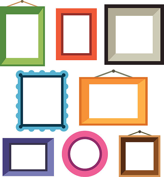 Vector set of different colorful photo frames Vector set of different colorful photo frames in flat style: green, red, blue, orange, pink.Vector flat illustrations modern photography art stock illustrations