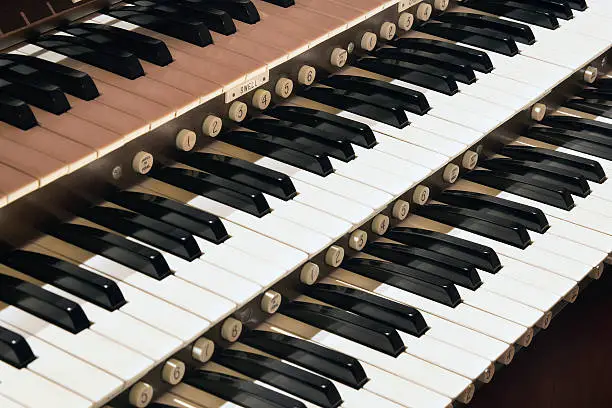 Church Pipe Organ Keyboard Closeup Macro