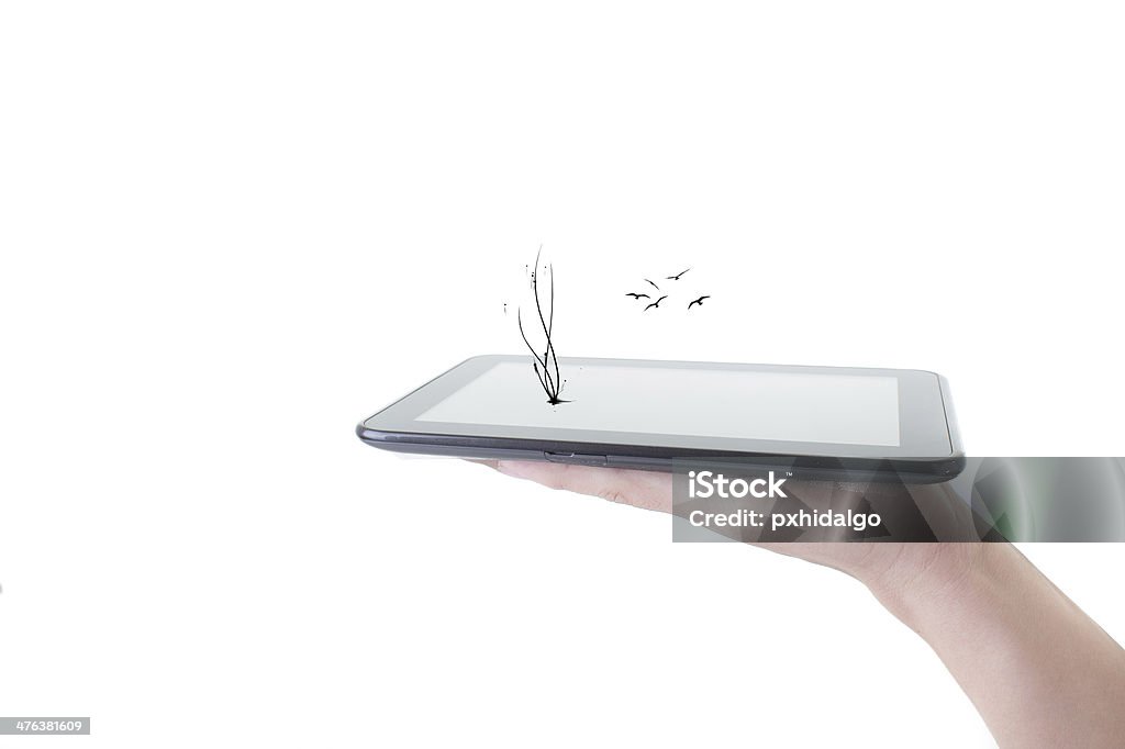Мужской руки, держа планшетный ПК с на белом - Стоковые фото Беспроводная технология роялти-фри