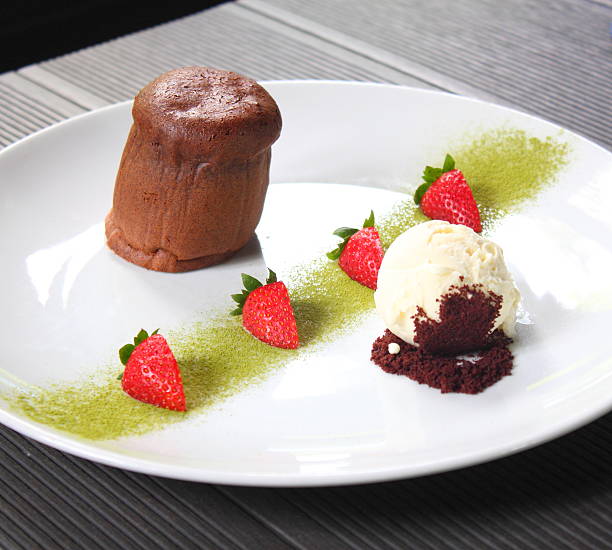 istock Chocolate Lava cake with strawberry and ice cream 476382451