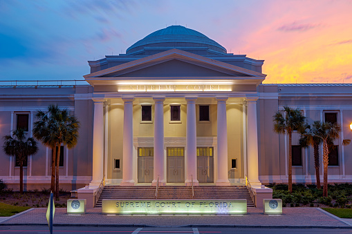 The Supreme Court of Florida in Tallahassee at sunset.