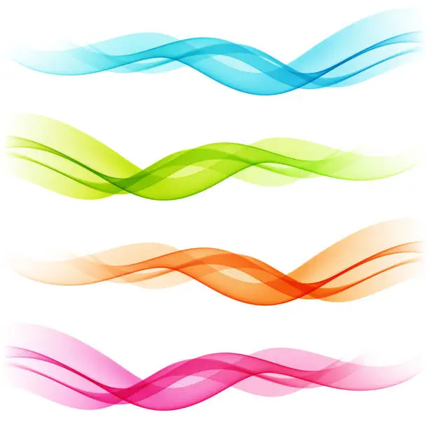 Vector illustration of Set of Abstract color transparent curved lines