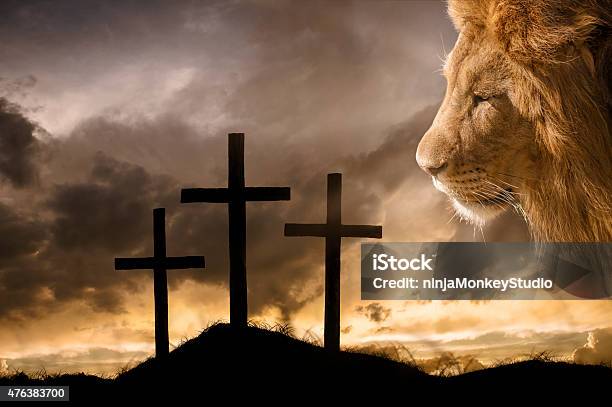 Gods Victory At Calvary Stock Photo - Download Image Now - Lion - Feline, Jesus Christ, Cross Shape