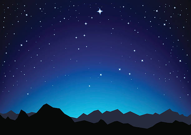 star sky mountains Night sky with the constellation of the Great and Little Dipper as they are in the nature and the silhouette of the mountains north star stock illustrations