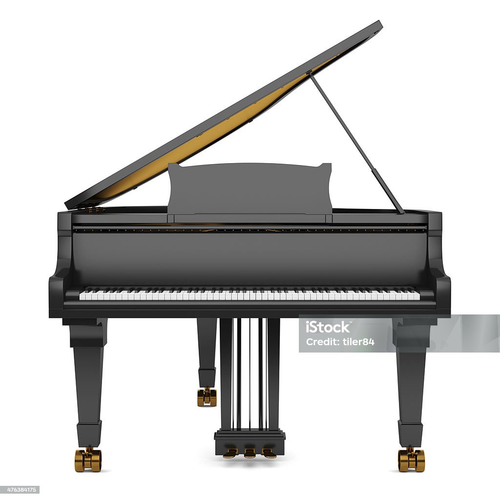 piano de cauda preto isolado no fundo branco - Foto de stock de Piano royalty-free