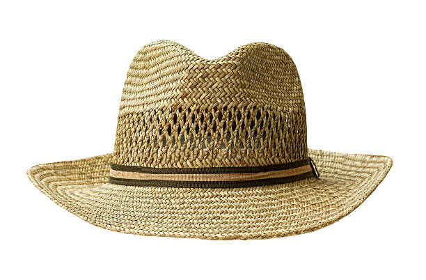 straw hat cut out on white man's sun hut or gardening hat isolated on white with Clipping Path sun hat stock pictures, royalty-free photos & images