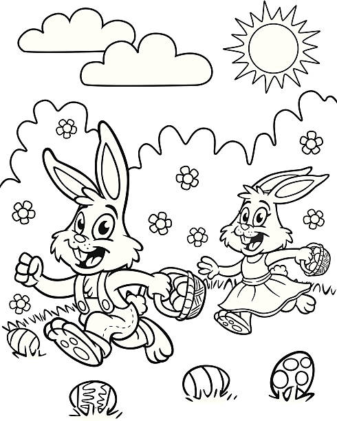 ilustrações de stock, clip art, desenhos animados e ícones de easter bunny coloração página - easter bunny easter grass sunlight