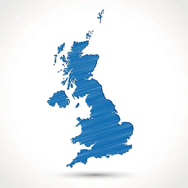 Vector illustration of United Kingdom map with blue striped