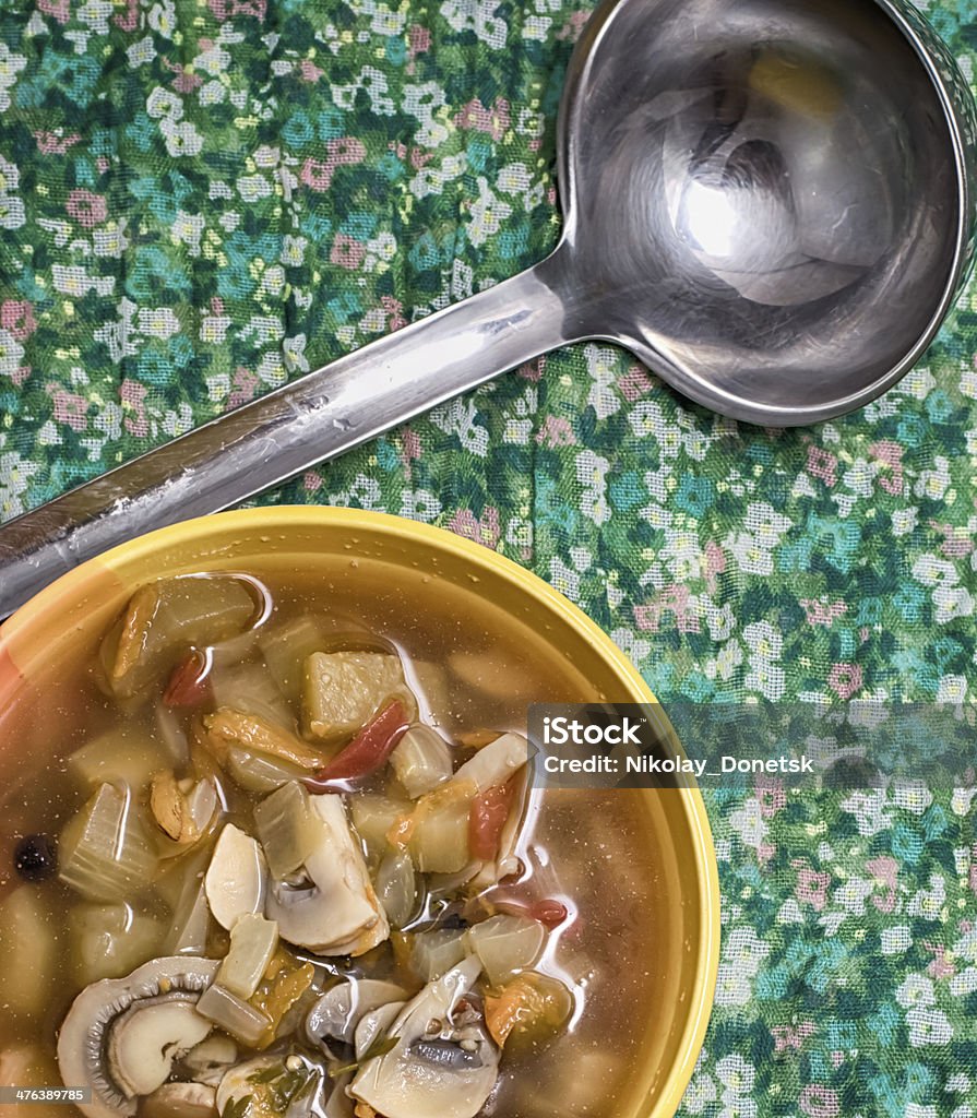 Mushroom soup Mushroom soup with green-stuffs Bowl Stock Photo
