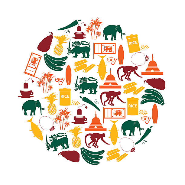 sri-lanka land symbole farbe-ikonen auf kreis eps10 - pineapple plantation stock-grafiken, -clipart, -cartoons und -symbole