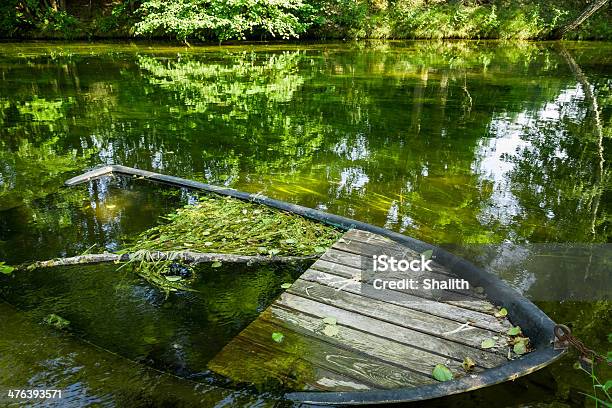 Primer Plano De La Zona Hundida En Bote Por El Río Bank Foto de stock y más banco de imágenes de Abandonado