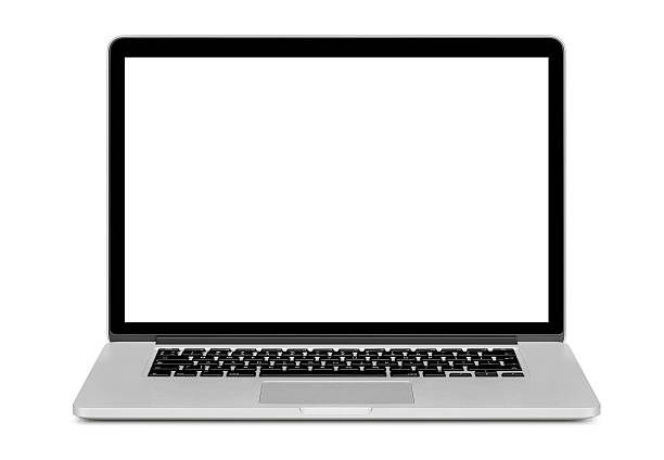 Front view of a modern laptop with white screen Front view of a modern laptop with a white screen isolated on white background. netbook stock pictures, royalty-free photos & images