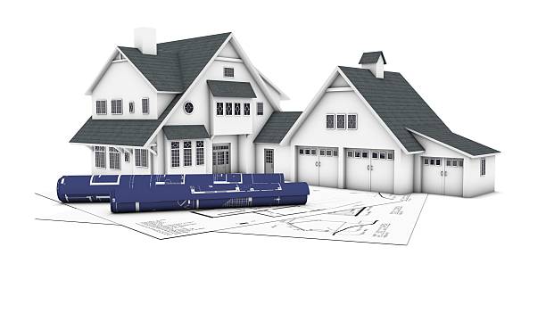 Casa en 3D planes y blueprints - foto de stock